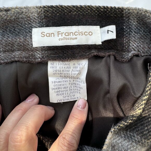 Vintage 90s Women Wool Blend Brown And Beige Plaid Skirt Full Lined Size 7 - Picture 9 of 11